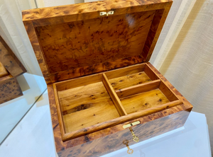 Burl Wood Box Organizer with Lock - AtlasMuse