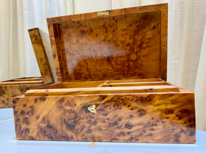 Burl Wood Box Organizer with Lock - AtlasMuse