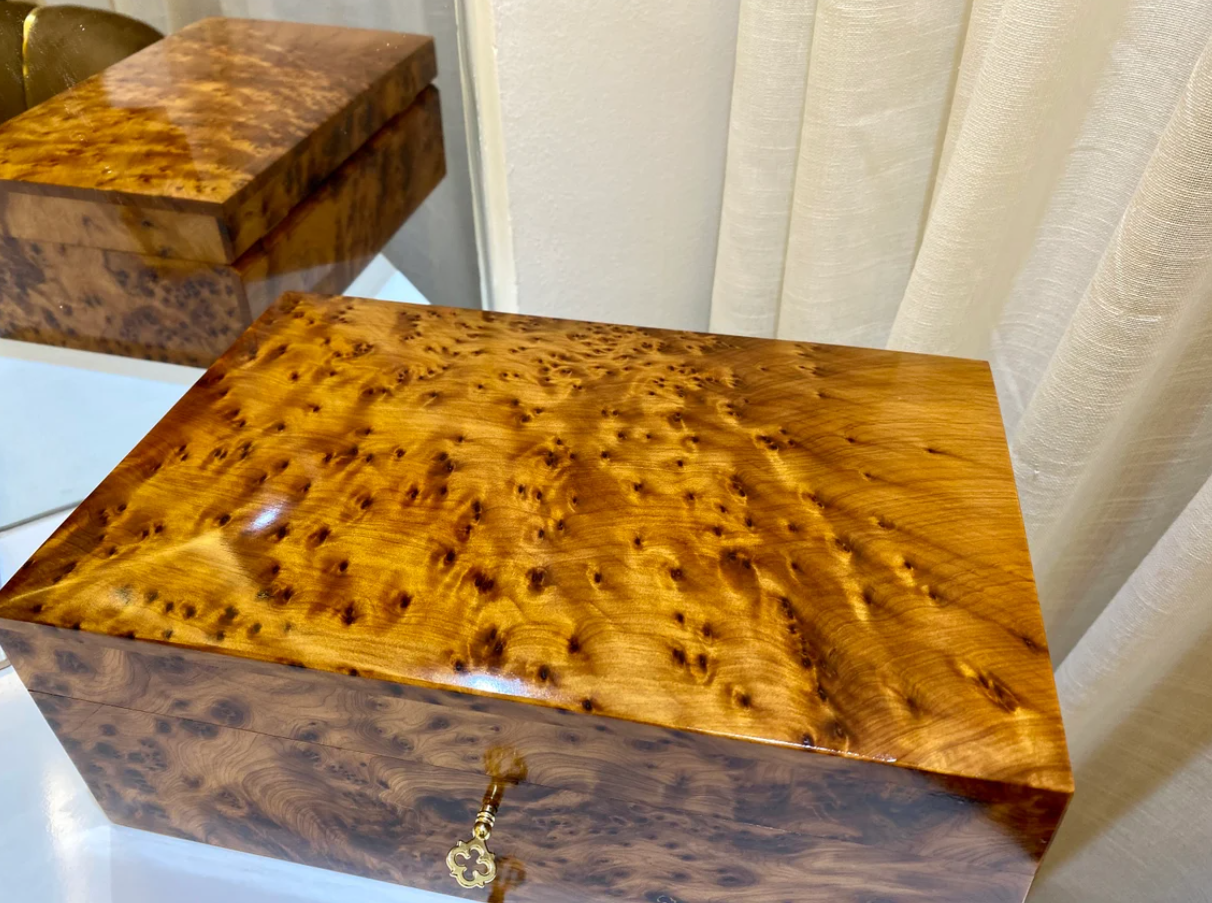 Burl Wood Box Organizer with Lock - AtlasMuse