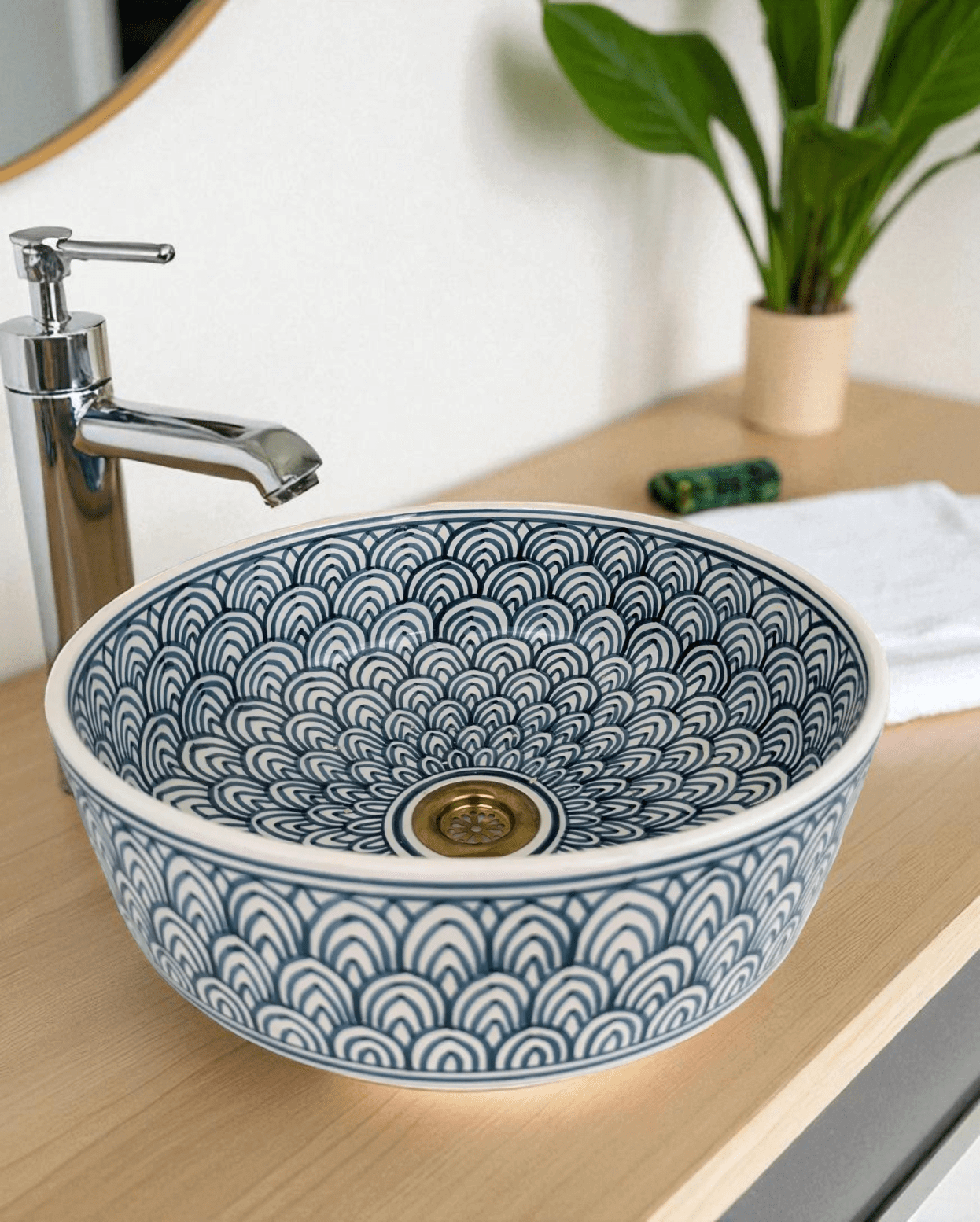 Hand - Painted Ceramic Bathroom Sink made from 12″ × 9″ × 6″