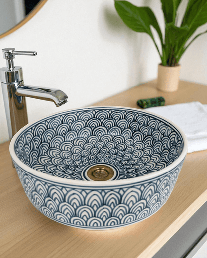 Hand - Painted Ceramic Bathroom Sink made from 12″ × 9″ × 6″
