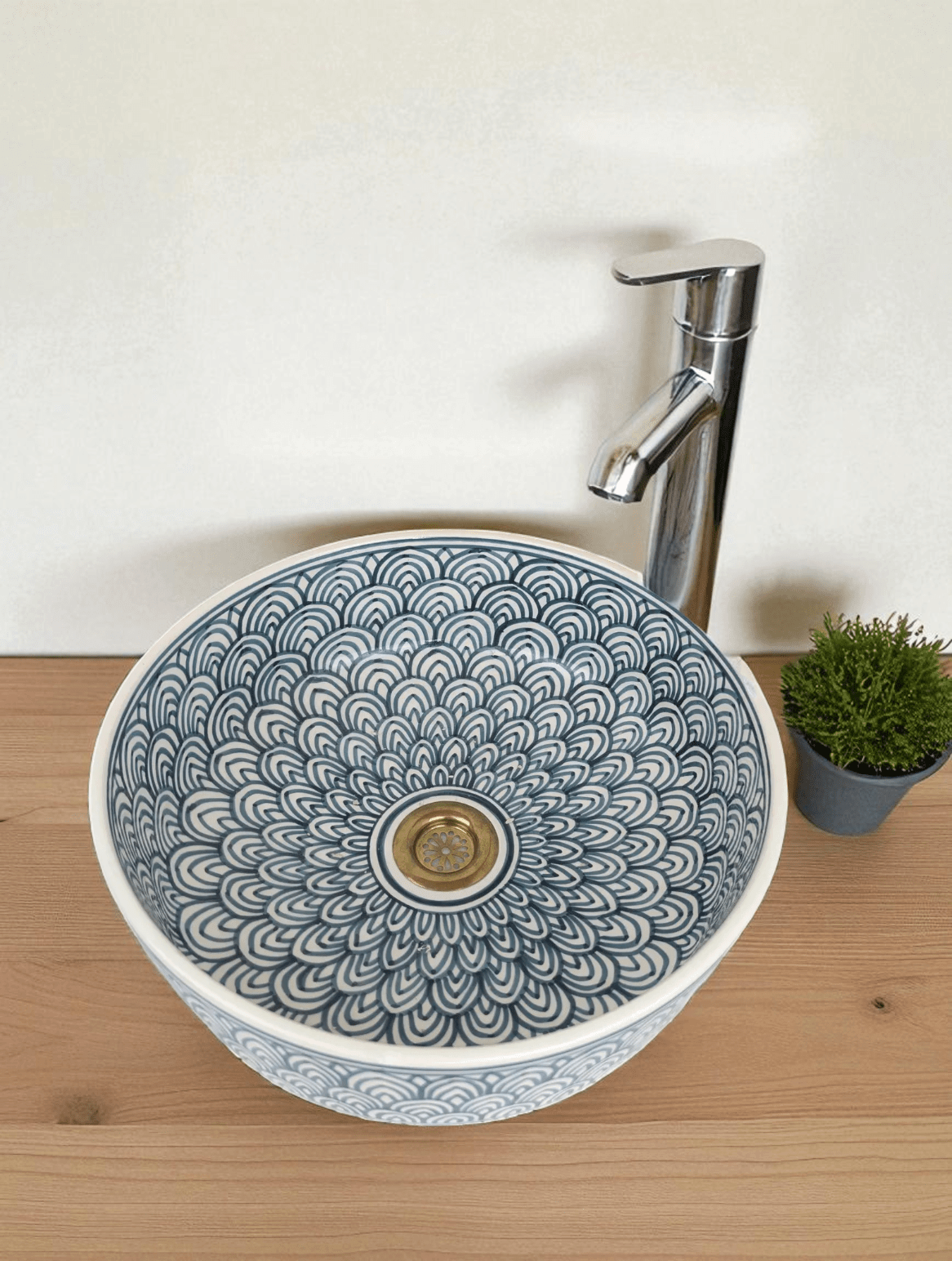 Hand - Painted Ceramic Bathroom Sink made from 12″ × 9″ × 6″