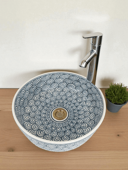 Hand - Painted Ceramic Bathroom Sink made from 12″ × 9″ × 6″