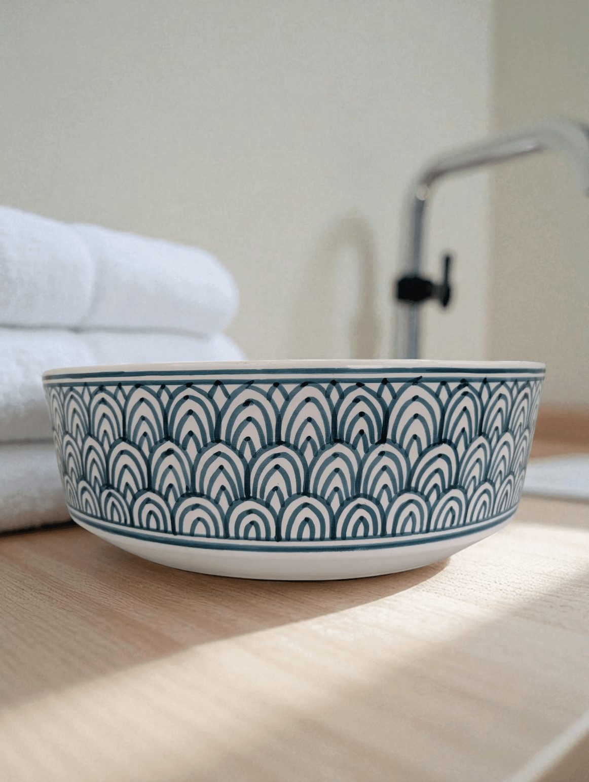 Hand - Painted Ceramic Bathroom Sink made from 12″ × 9″ × 6″