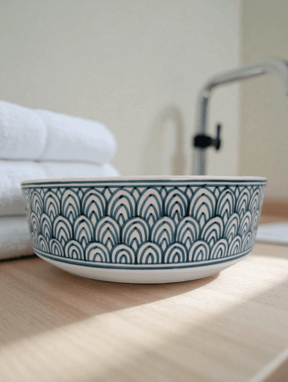 Hand - Painted Ceramic Bathroom Sink made from 12″ × 9″ × 6″