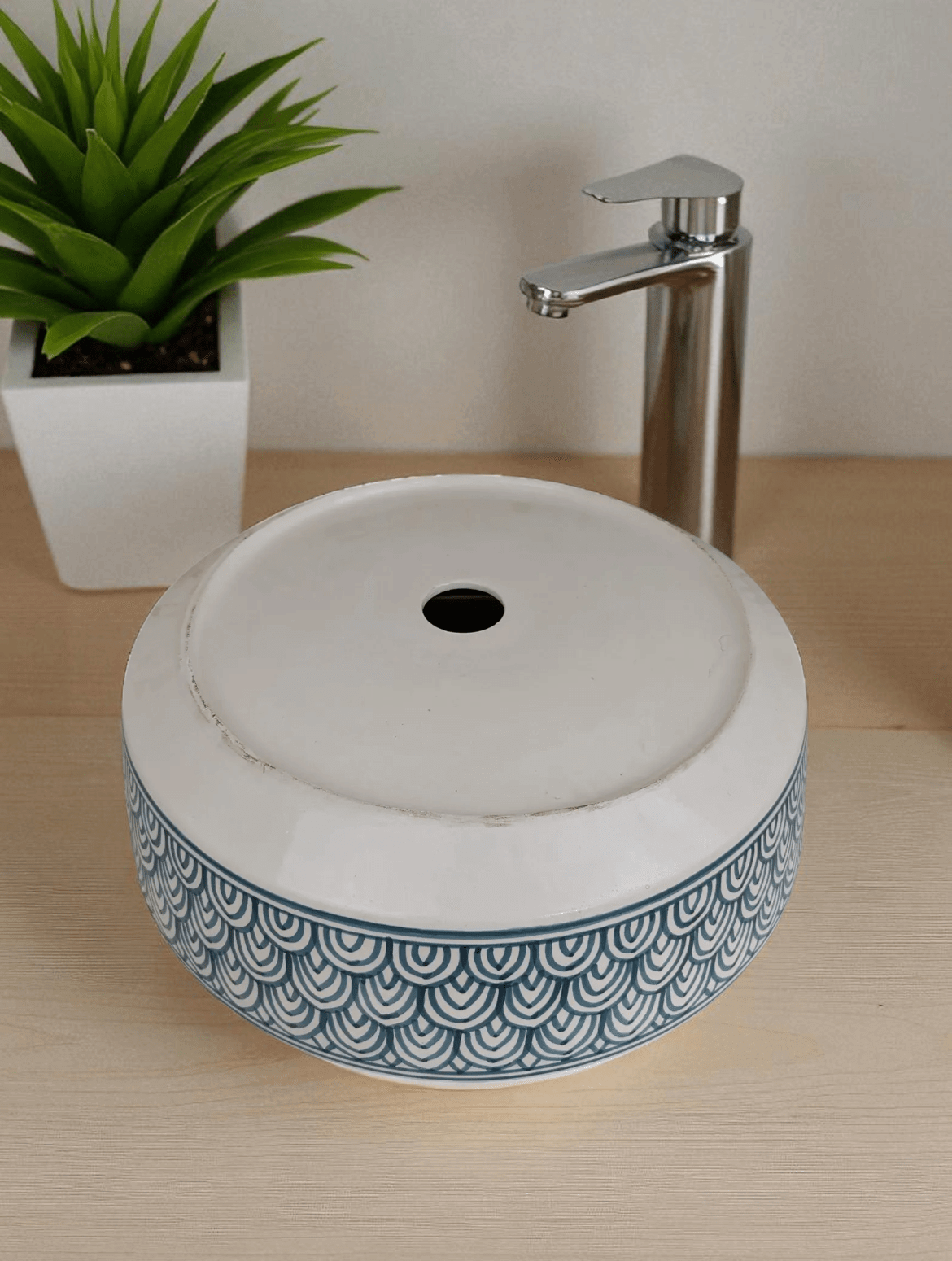 Hand - Painted Ceramic Bathroom Sink made from 12″ × 9″ × 6″