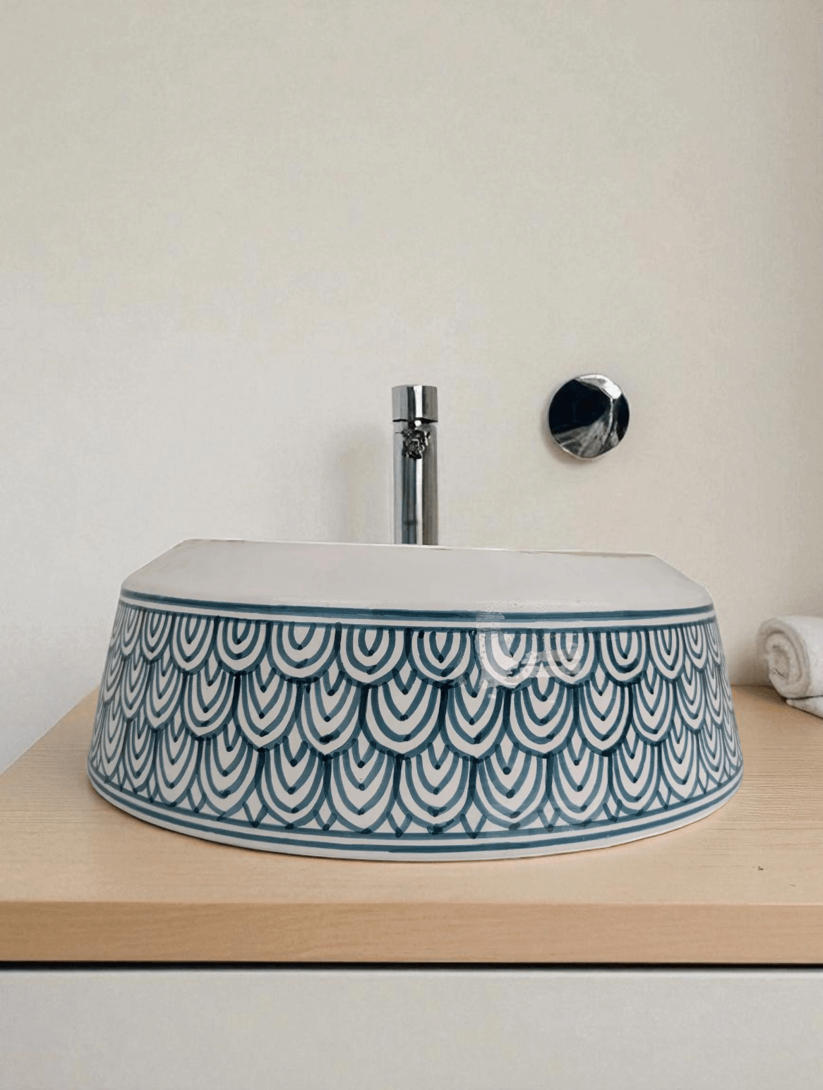 Hand - Painted Ceramic Bathroom Sink made from 12″ × 9″ × 6″