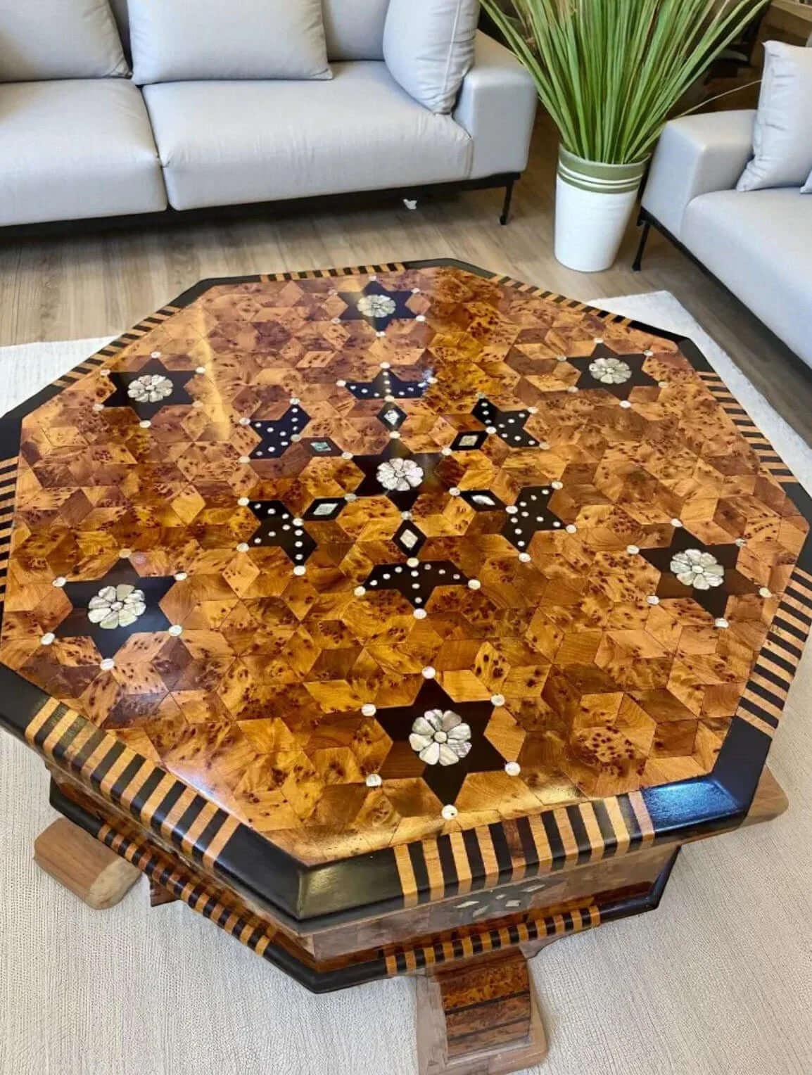 Moroccan coffee table with handmade decorative wood design