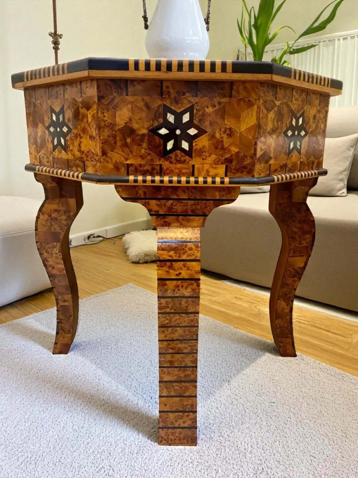 Decorative Moroccan wood coffee table detail