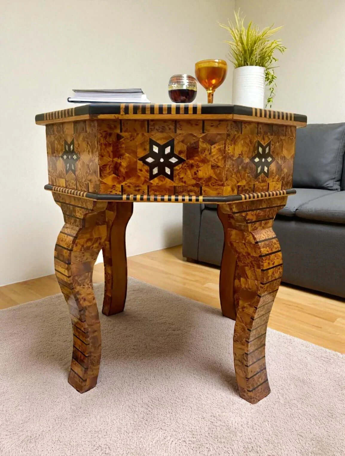 Moroccan coffee table with decorative wood craftsmanship