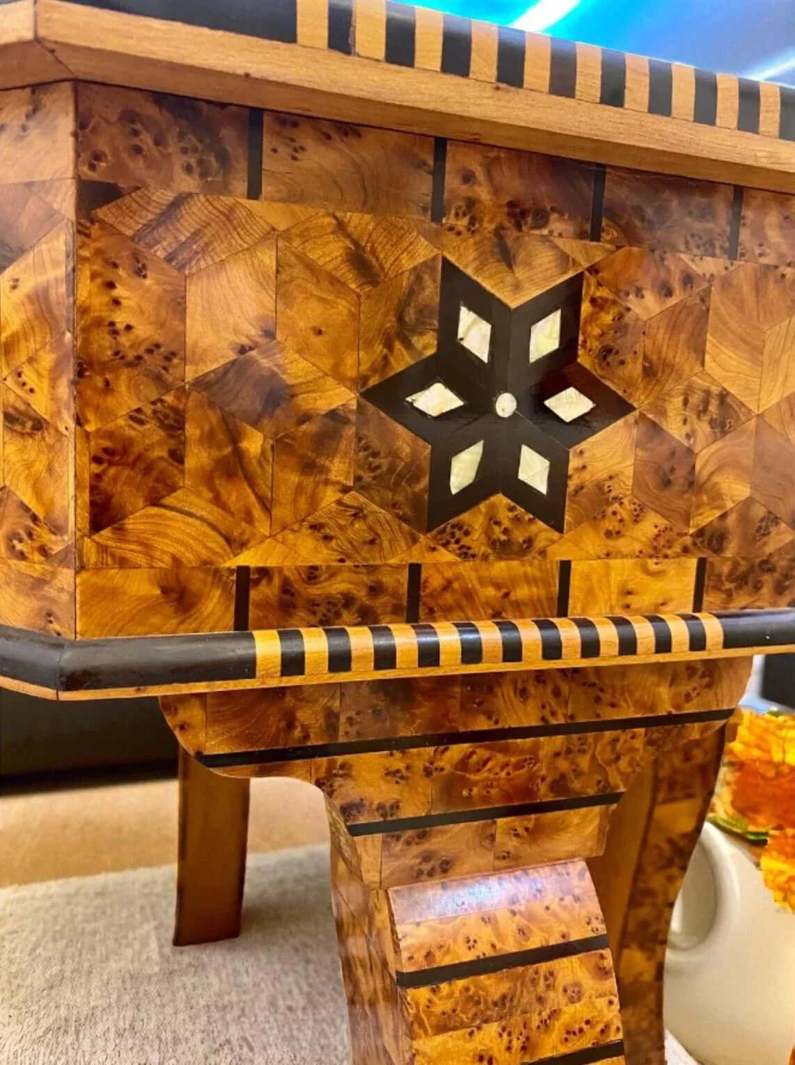 Handmade wood coffee table with Moroccan artisan design