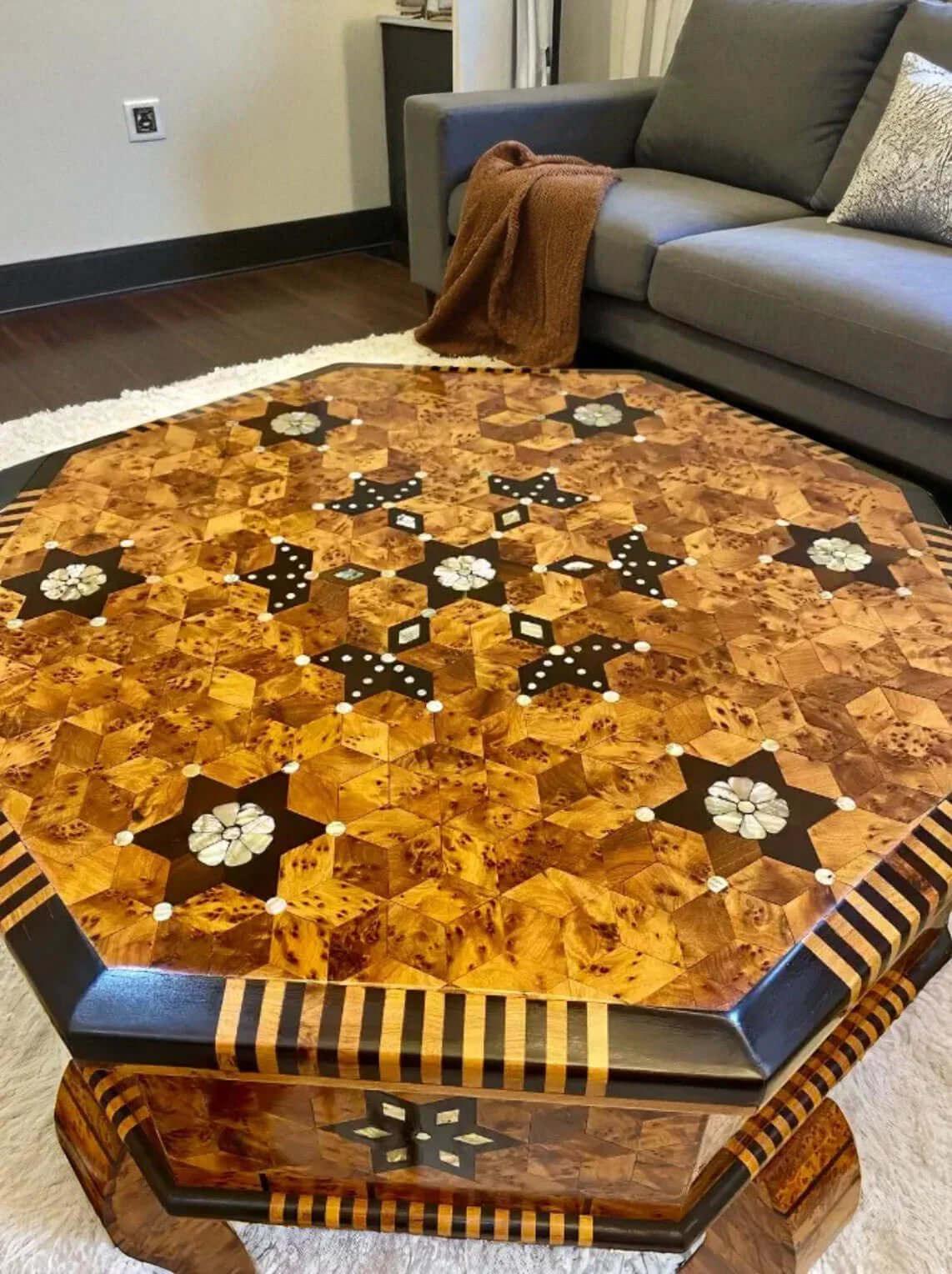 Handmade Moroccan coffee table with natural wood finish