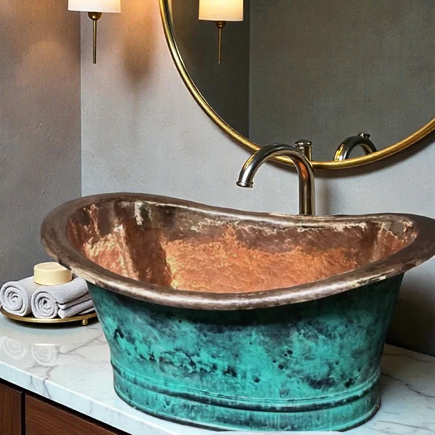 Handmade Copper Vessel Sink made from 12″ × 9″ × 6″