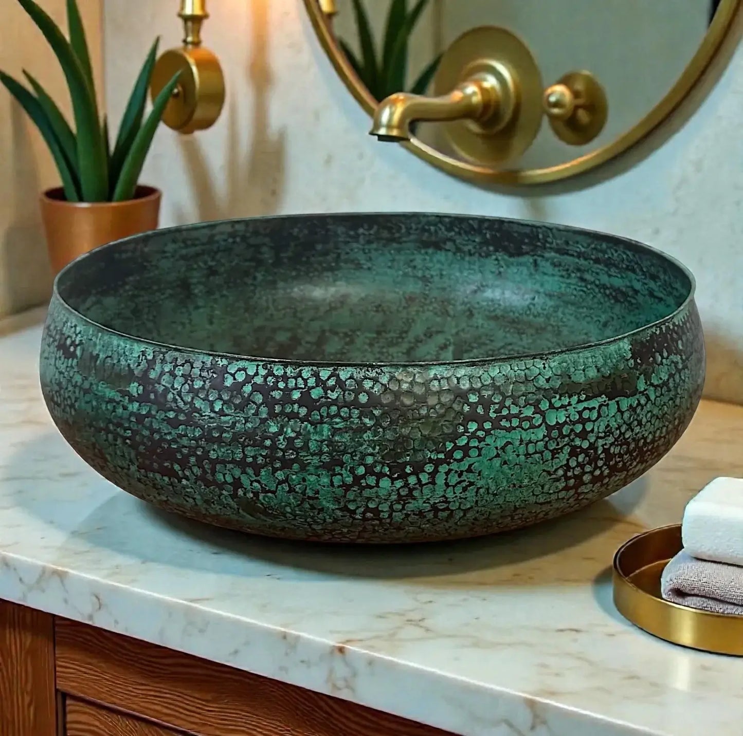Luxury copper bathroom sink handcrafted from solid copper with elegant artisan finish