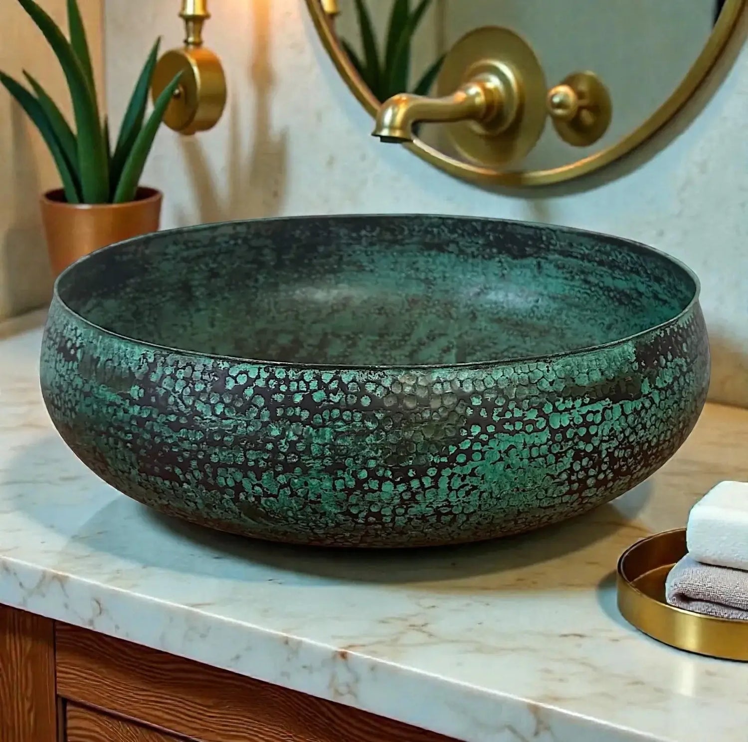 Luxury copper bathroom sink handcrafted from solid copper with elegant artisan finish