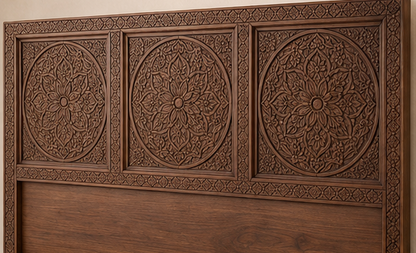 Hand-carved Moroccan wooden bed frame