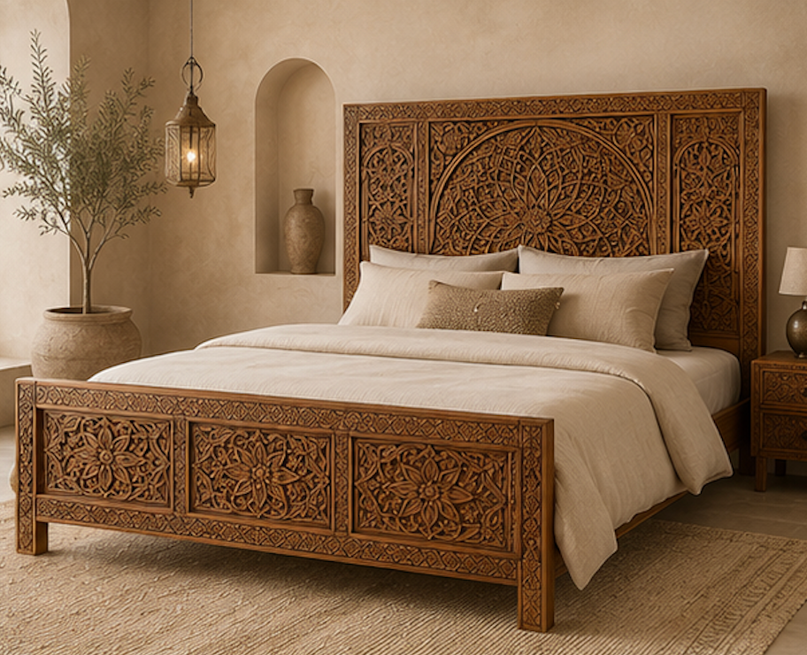 Wood Bed Frame King – Handmade Moroccan Bed
