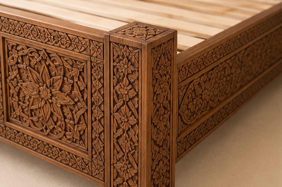Wood Bed Frame King – Handmade Moroccan Bed