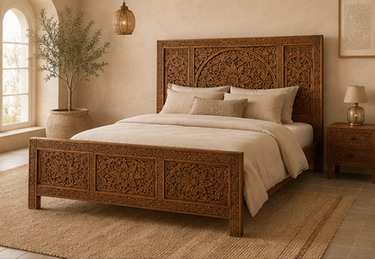 Wood Bed Frame King – Handmade Moroccan Bed