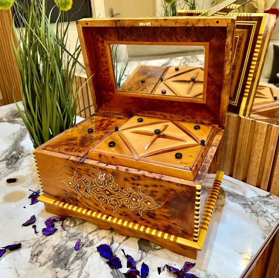 Vintage Wooden box with mirror inside With Key - AtlasMuseCrafts