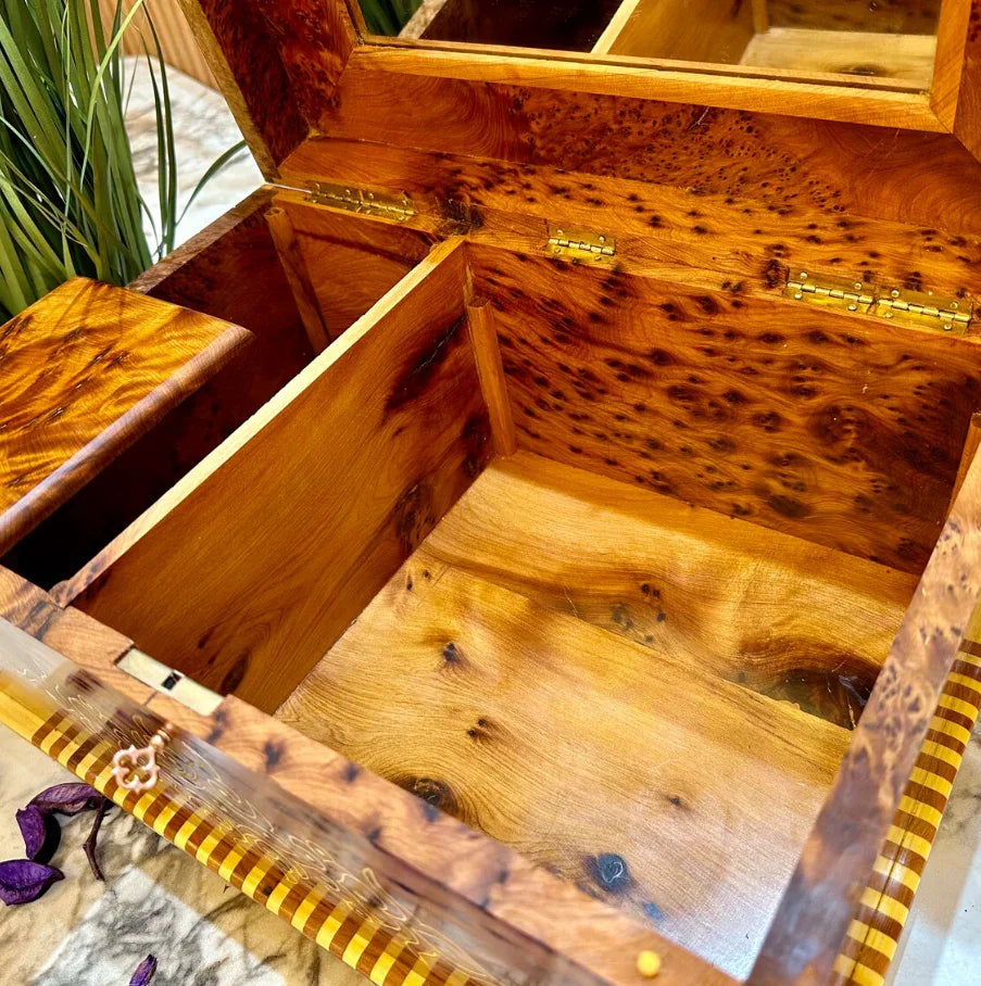 Vintage Wooden box with mirror inside With Key - AtlasMuseCrafts