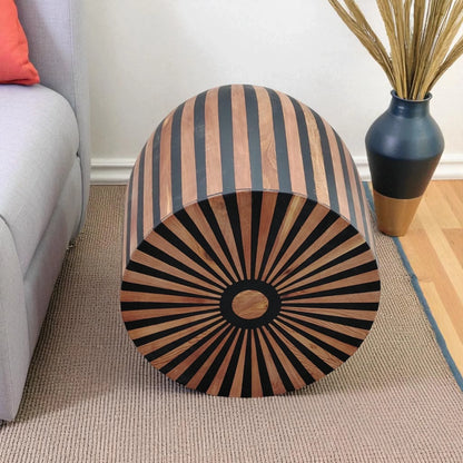 Barrel Resin Inlay Boho Accent Table