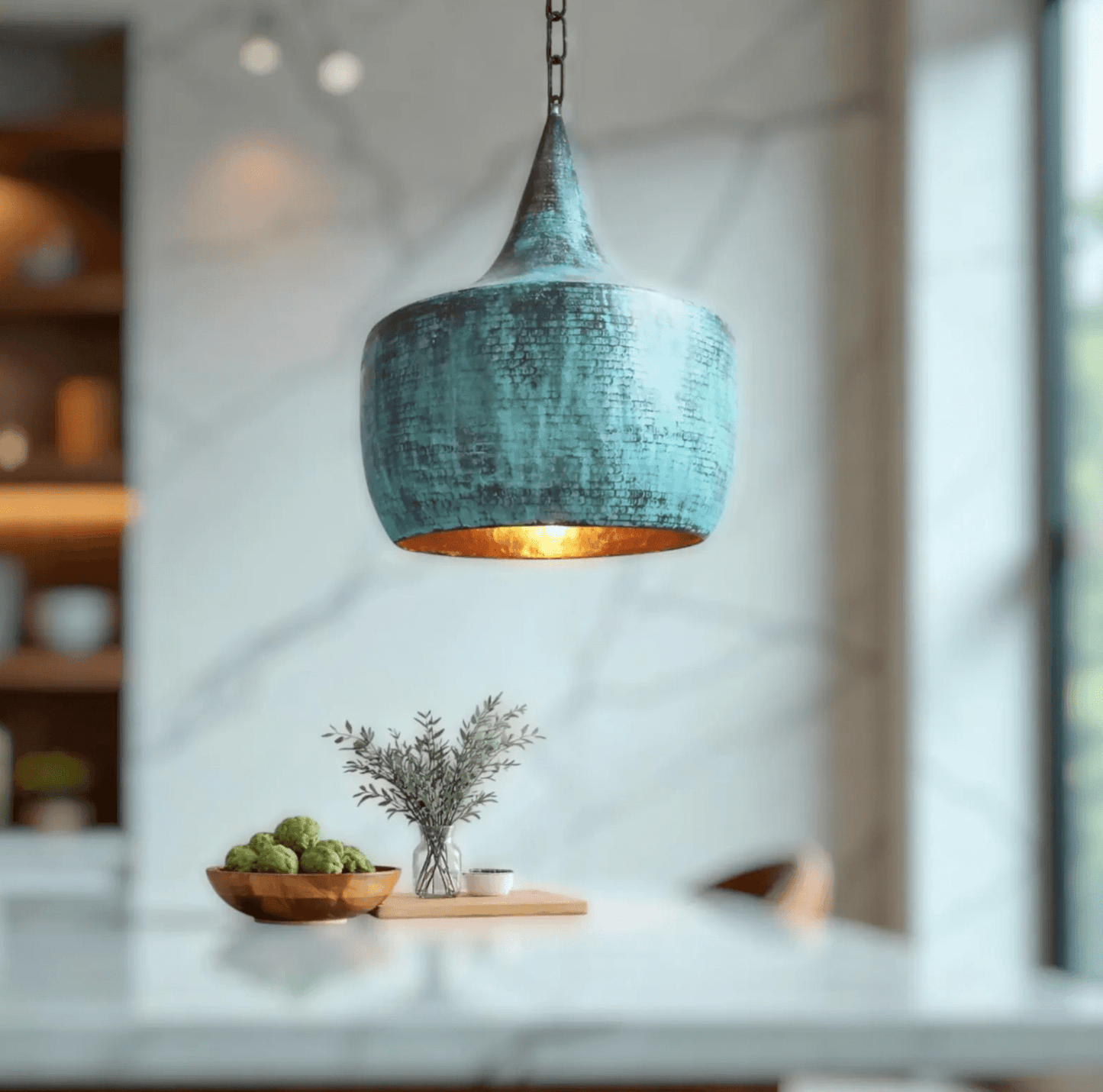 Green Patina Copper Cone Pendant Light