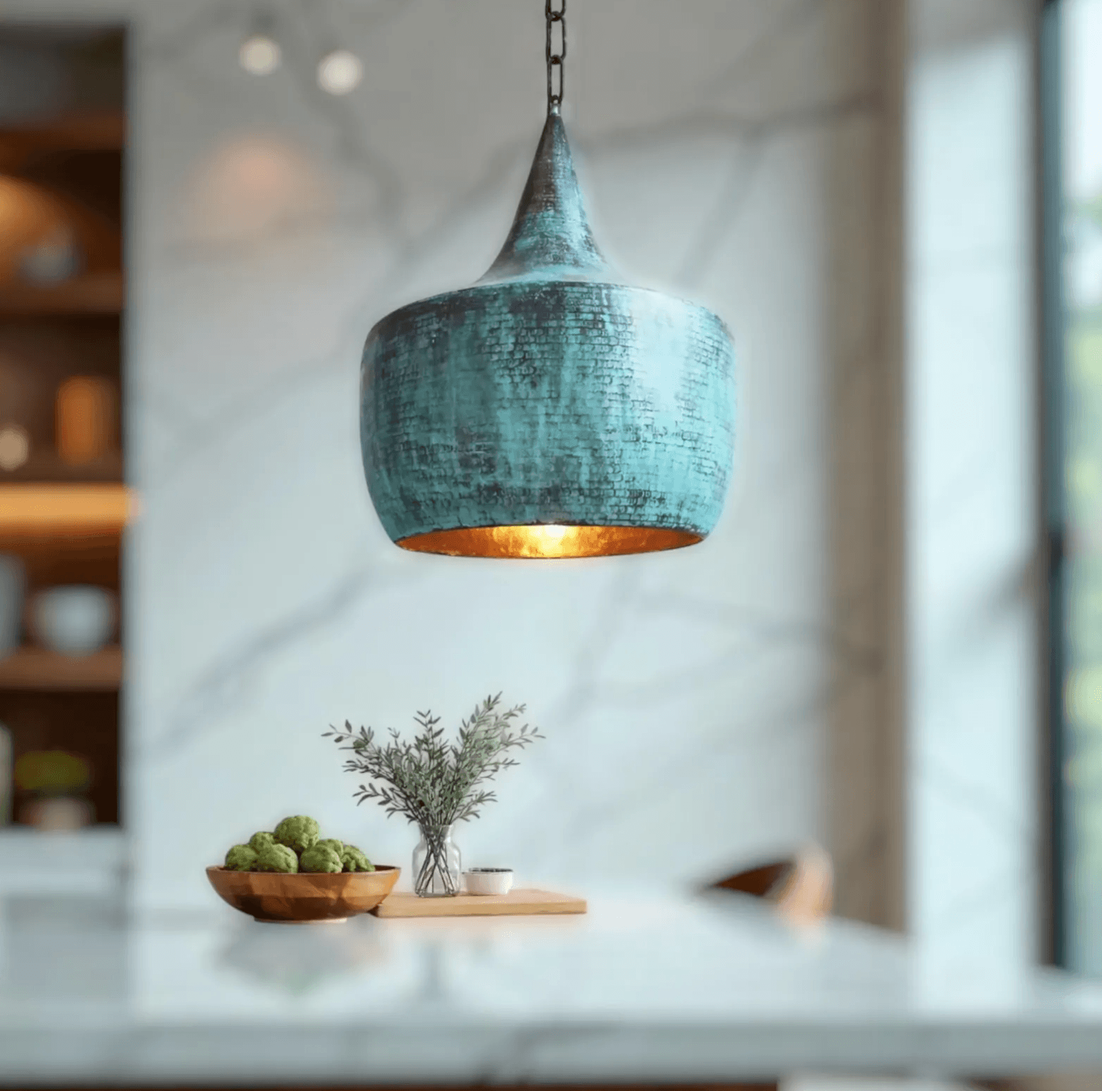 Green Patina Copper Cone Pendant Light