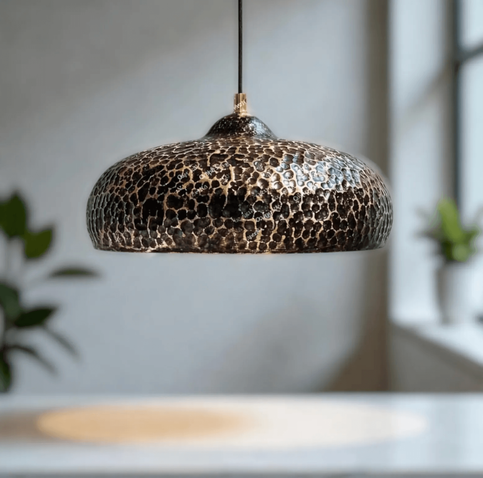 Hammered Dark Patina Copper UFO Pendant Light