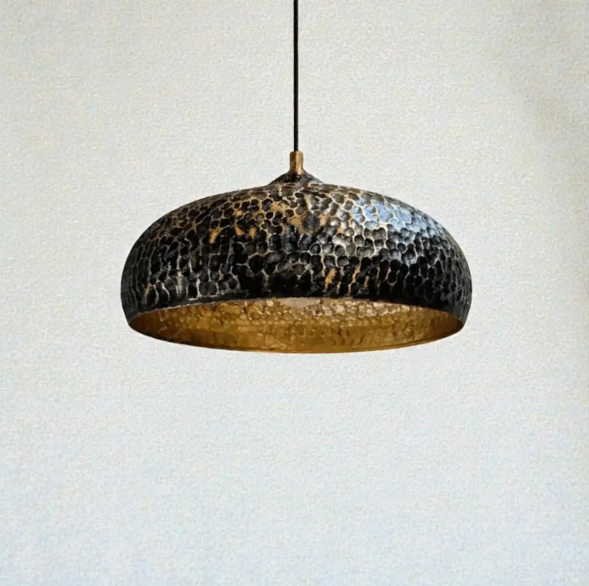 Hammered copper UFO pendant light with dark patina finish