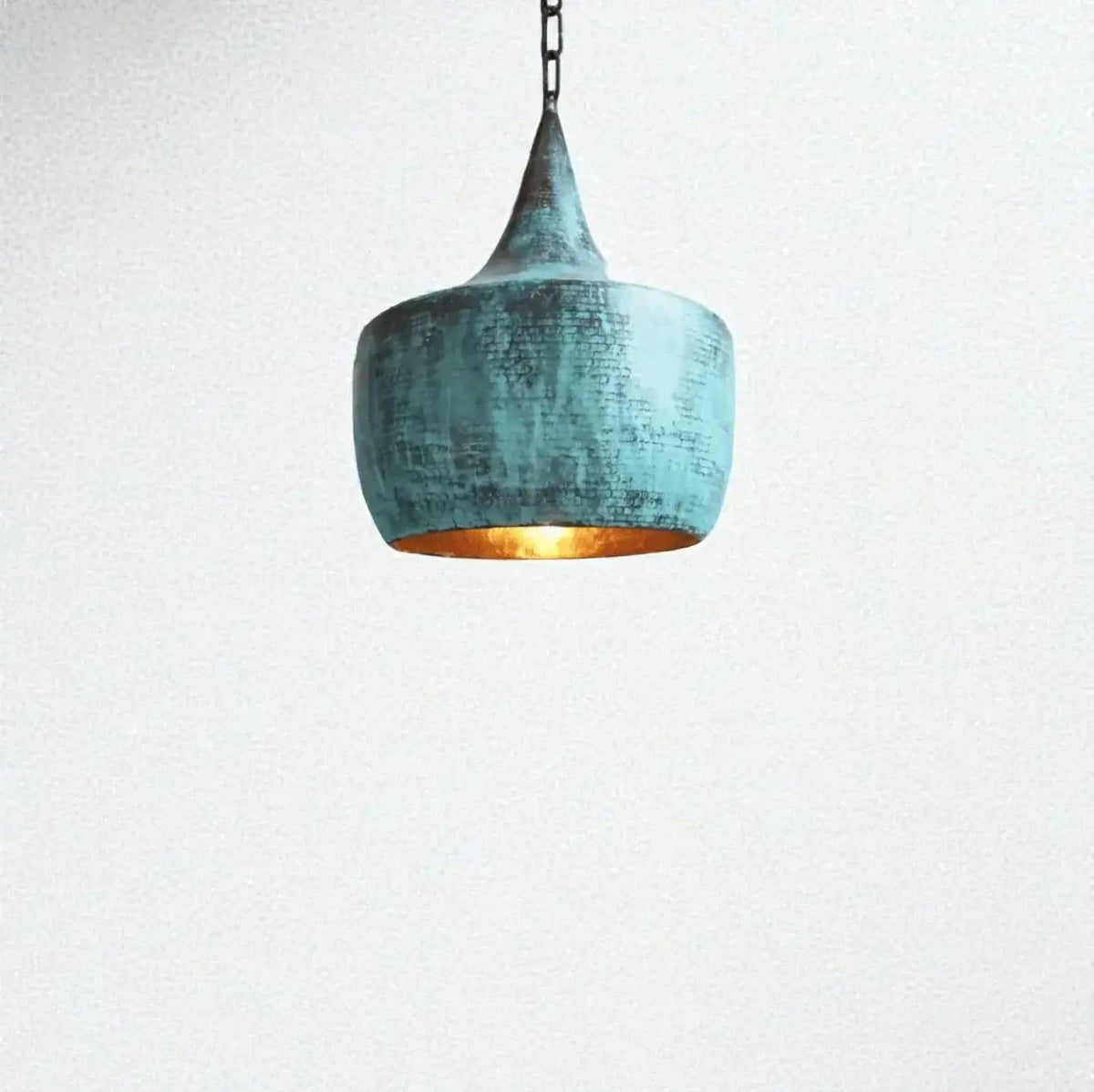 Green patina copper cone metal pendant light