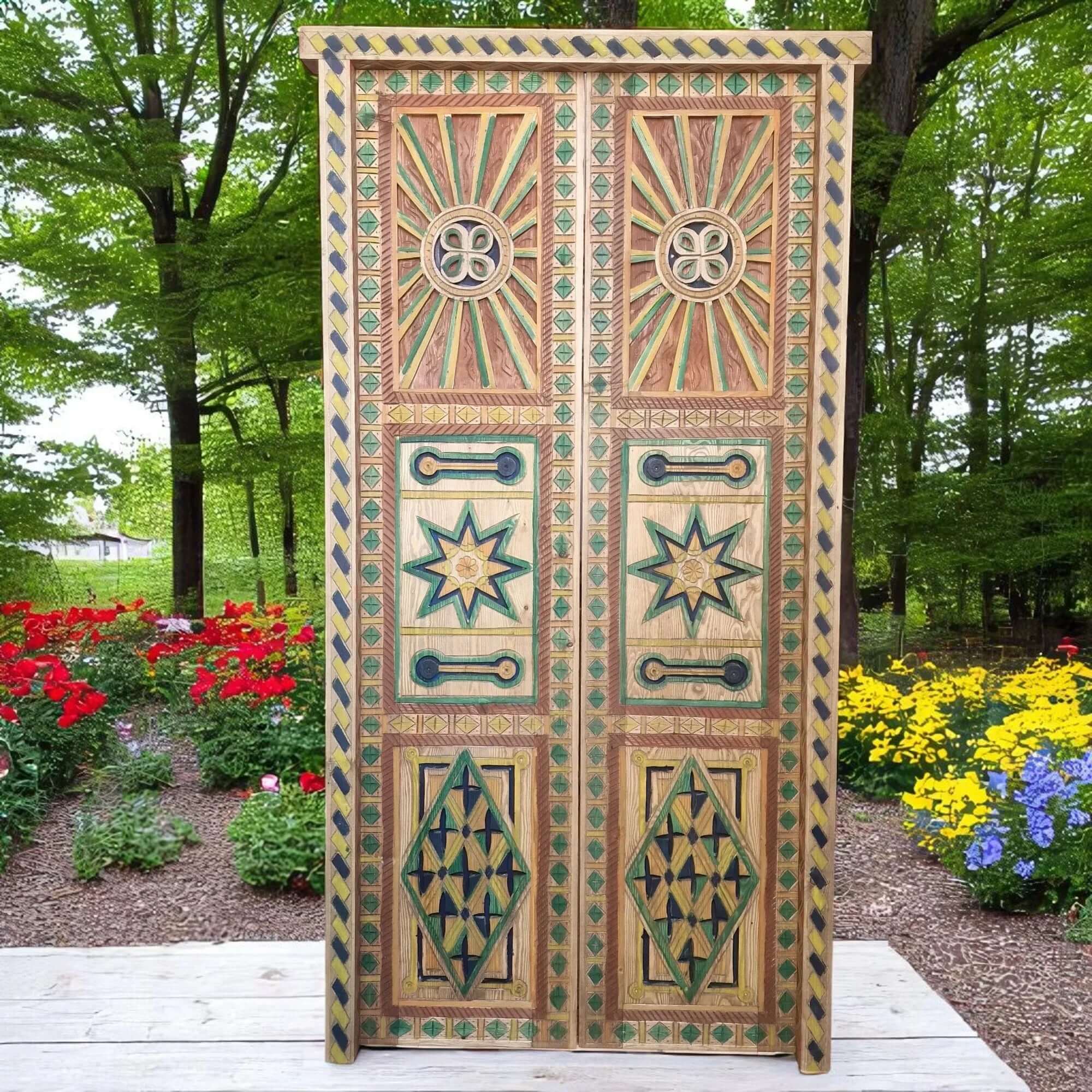Multicolor Moroccan door hand-painted with traditional pigments