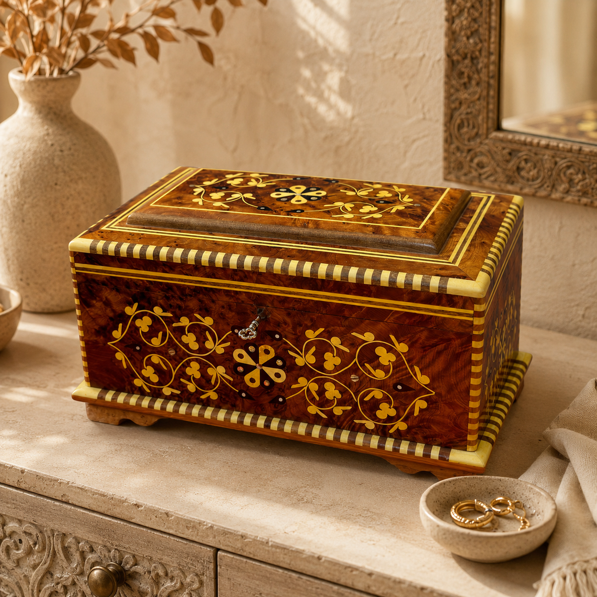 Luxury Keepsake Box Organizer with Key – Moroccan Thuya Memory Box – additional view 4