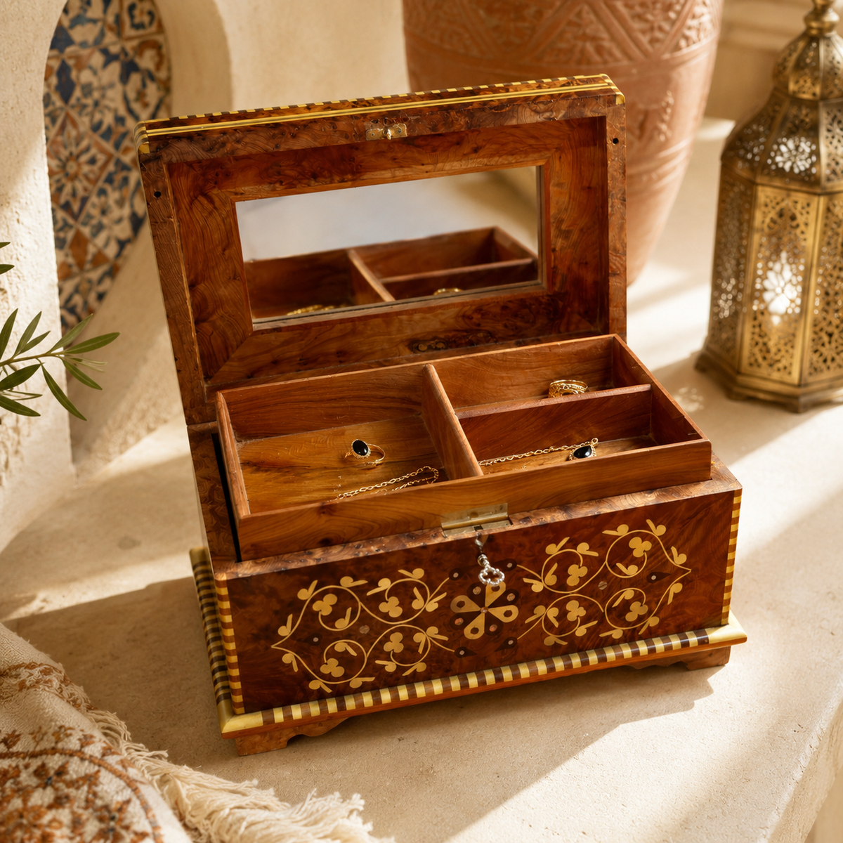 Luxury Keepsake Box Organizer with Key – Moroccan Thuya Memory Box – additional view 6