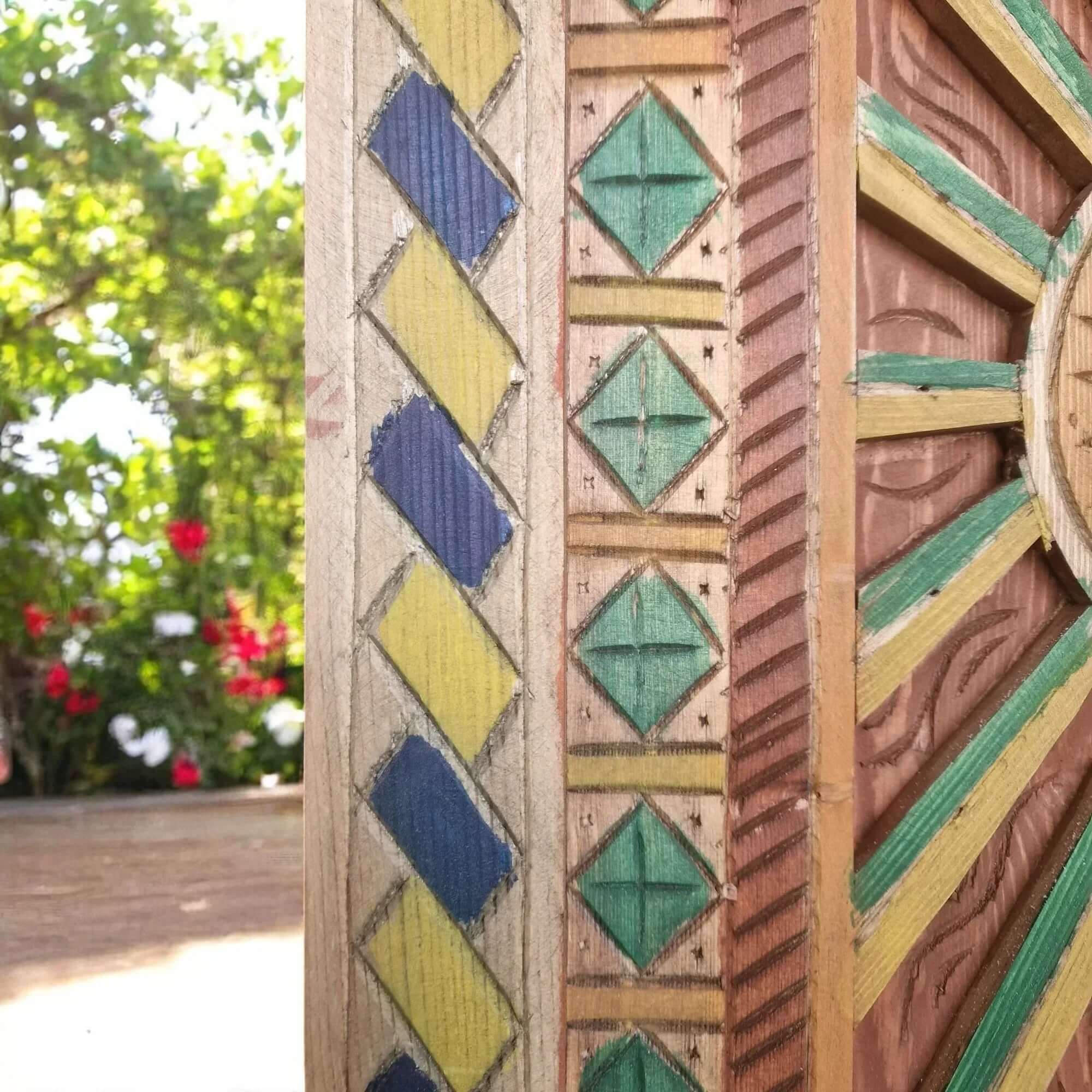 Multicolor custom wooden door for restaurants and boutique storefronts
