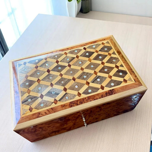Wooden Jewelry Box Organizer With Key Decorative box - AtlasMuseCrafts