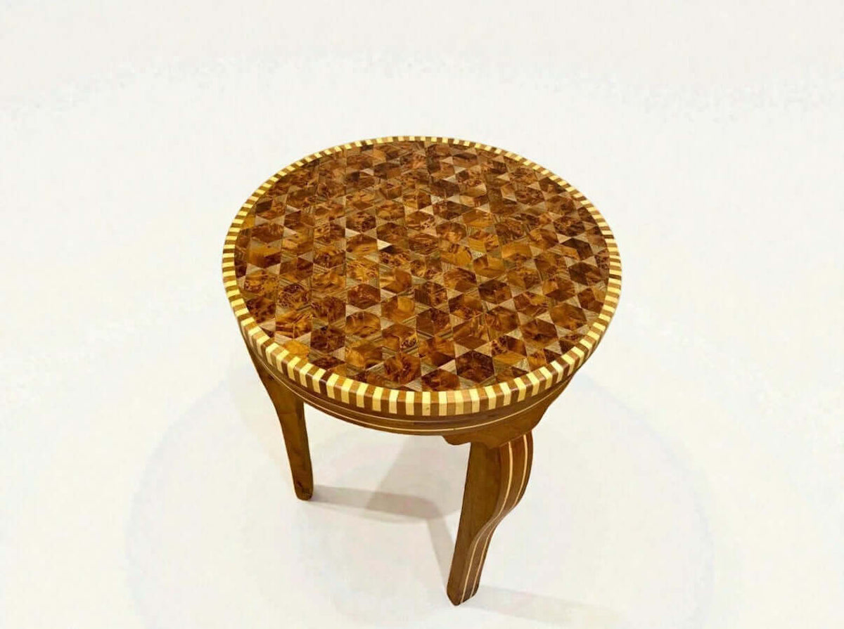 Handmade Moroccan coffee table with mosaic top and curved legs