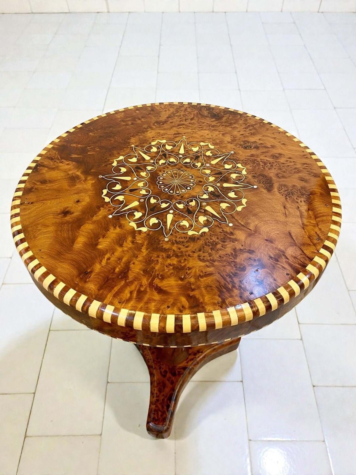 Handmade Moroccan mosaic coffee table with decorative inlay border