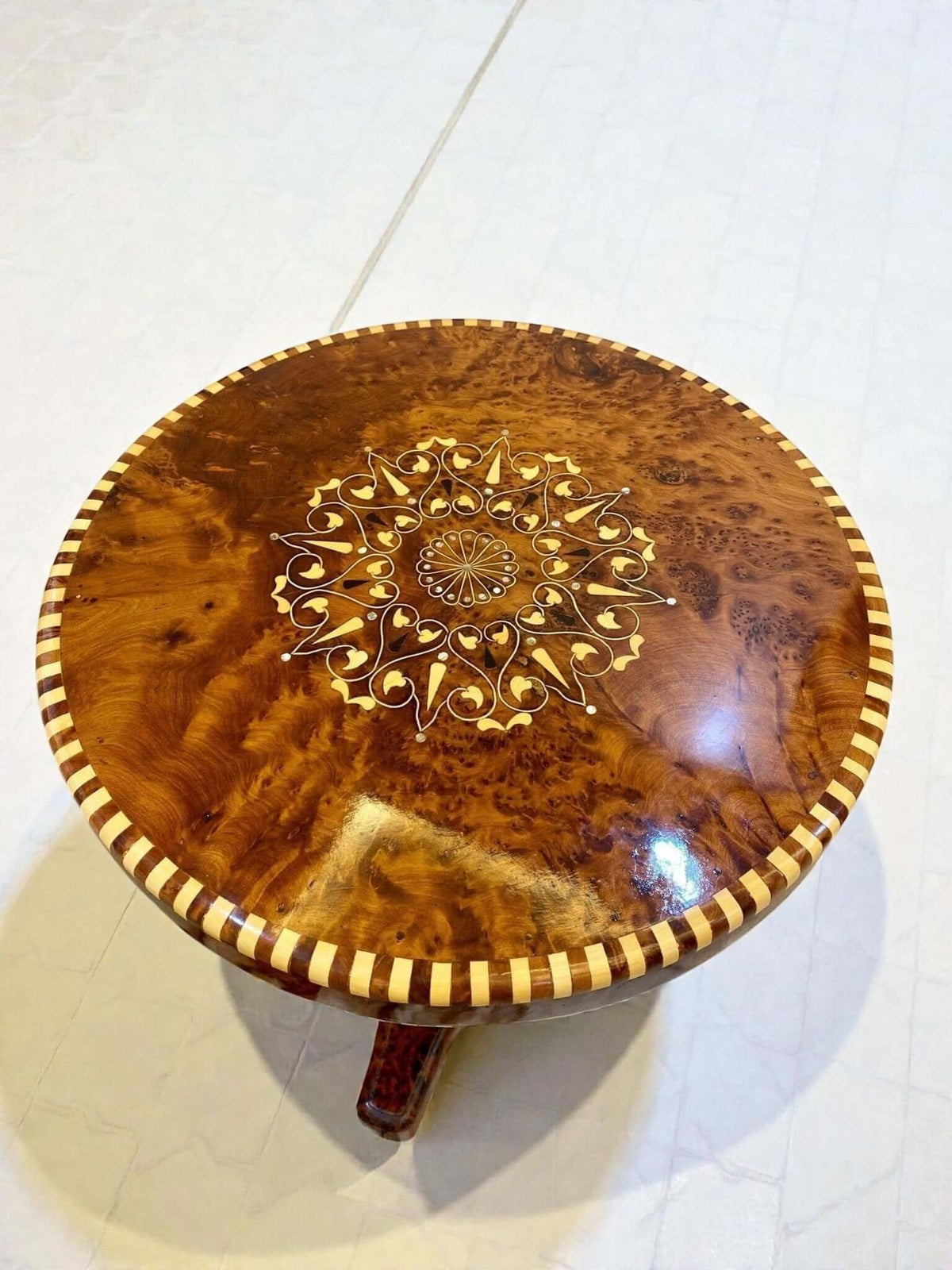 Mosaic coffee table handmade from Moroccan Thuya wood with decorative inlay