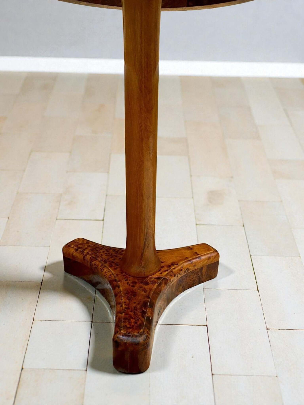 Handmade Thuya mosaic coffee table with decorative pedestal base
