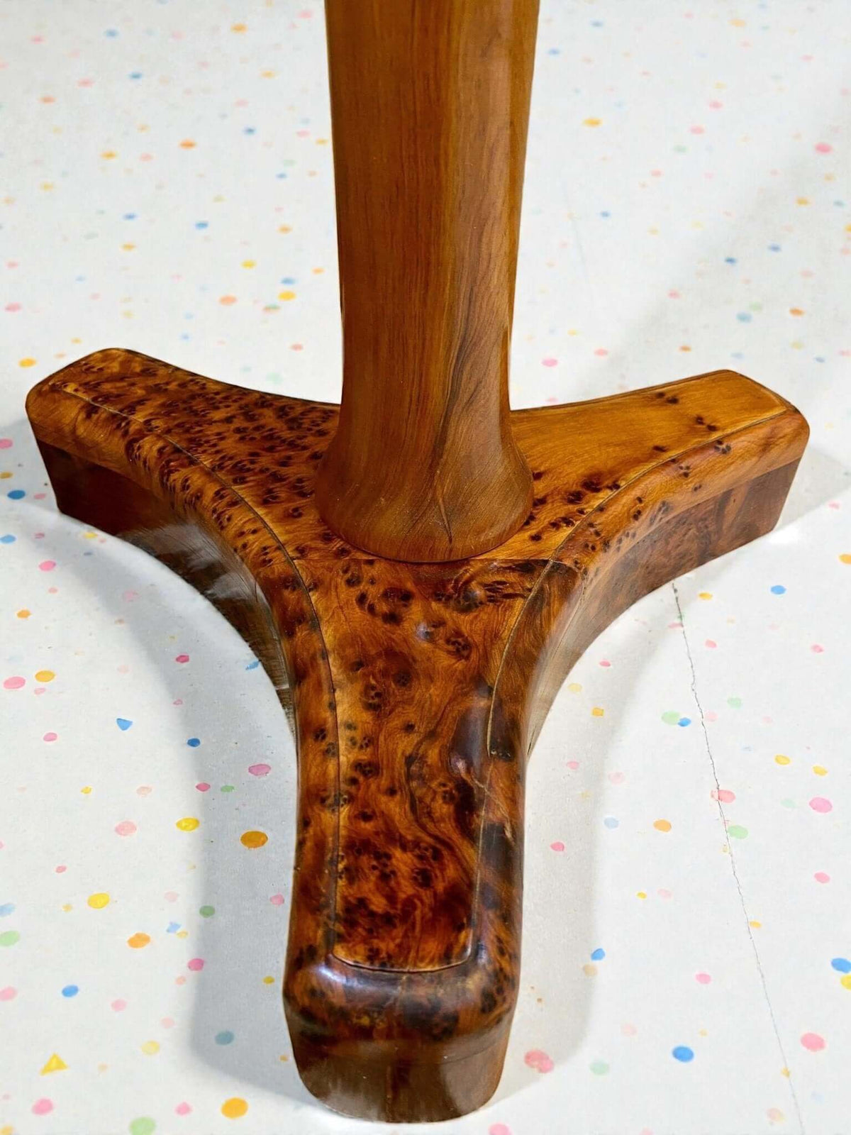 Moroccan mosaic coffee table showing Thuya burl wood grain