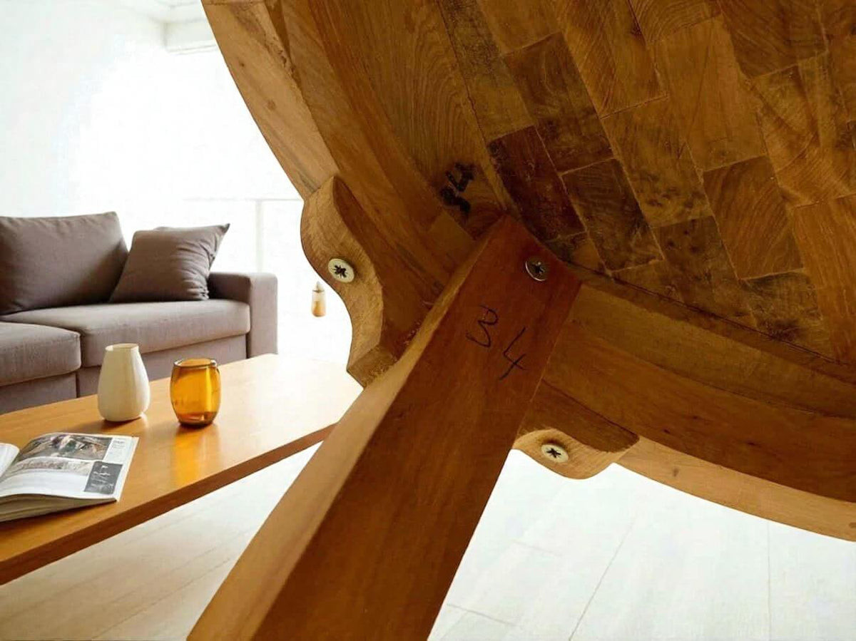 Handmade wooden coffee table with natural grain and artisan detail