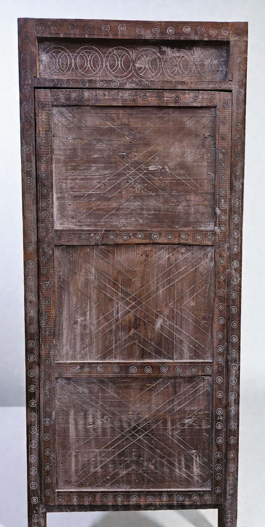 AtlasMuseCrafts Moroccan antique style door made of natural wood with intricate Moorish hand-carving and geometric patterns.