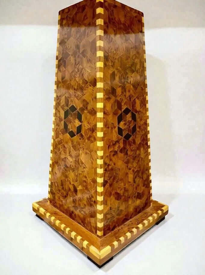 Moroccan solid wood dining table with geometric inlay and natural grain