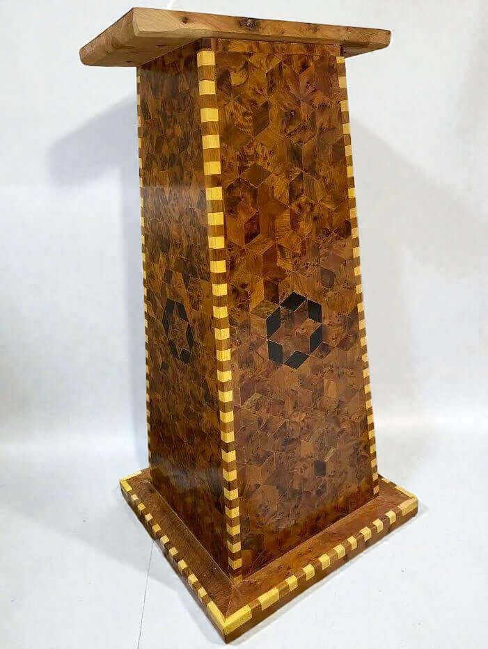 Solid wood Moroccan dining table with geometric inlay detail