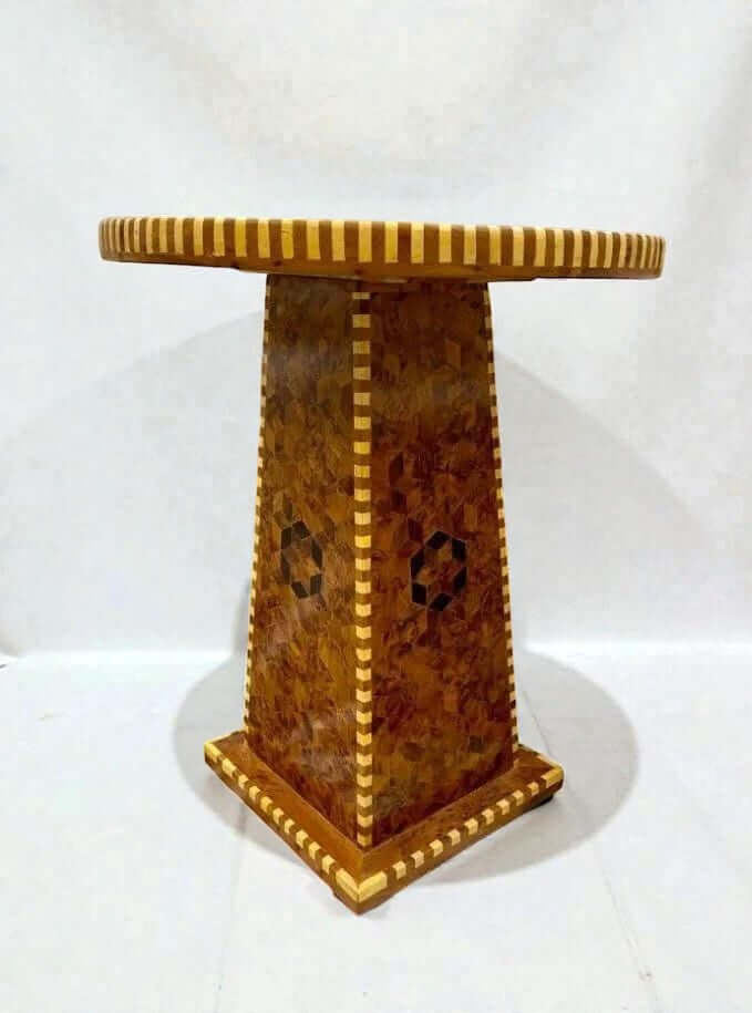 Handmade solid wood dining table with Moroccan geometric inlay