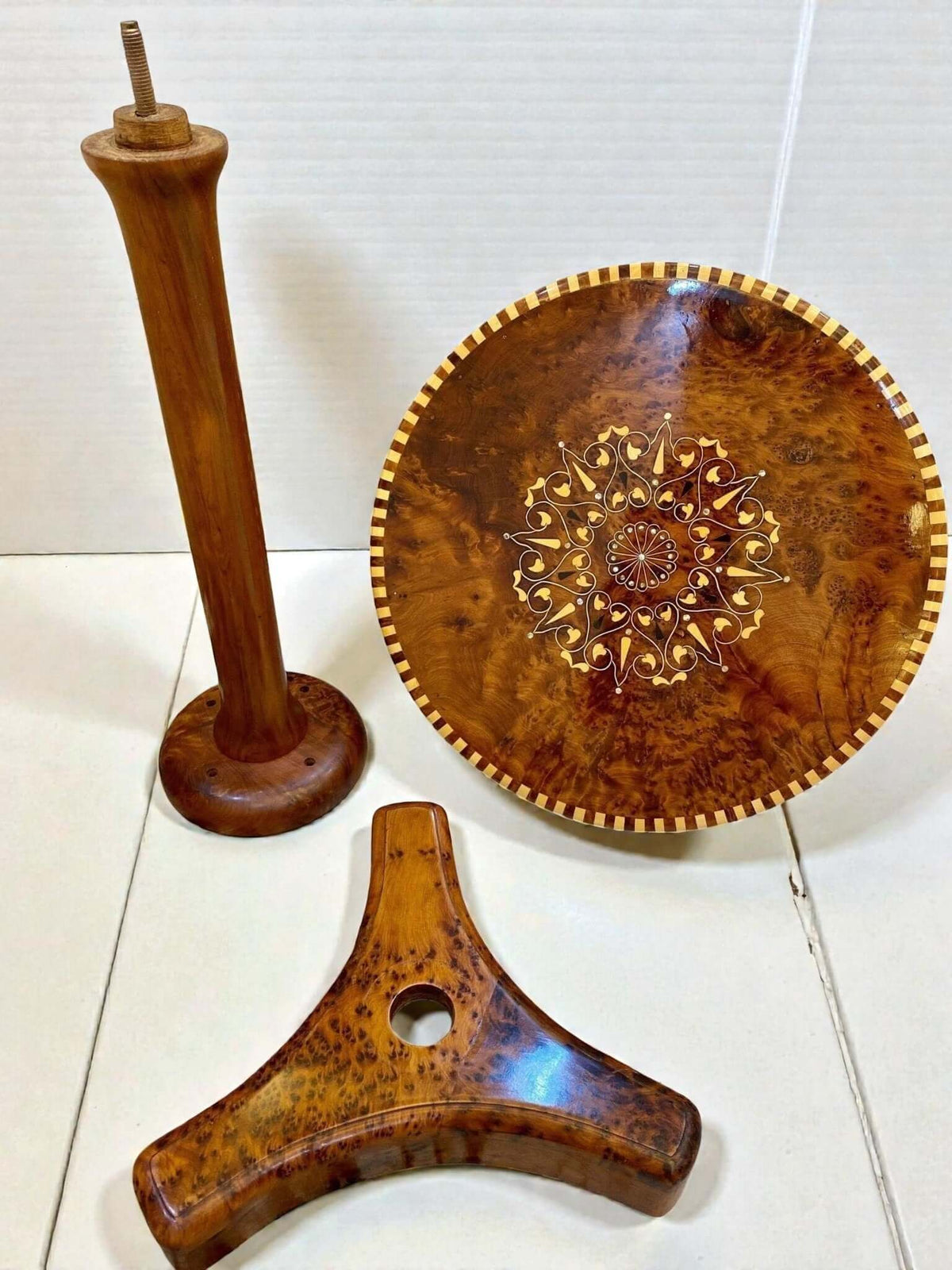 Handmade Thuya wood mosaic coffee table with inlaid pattern