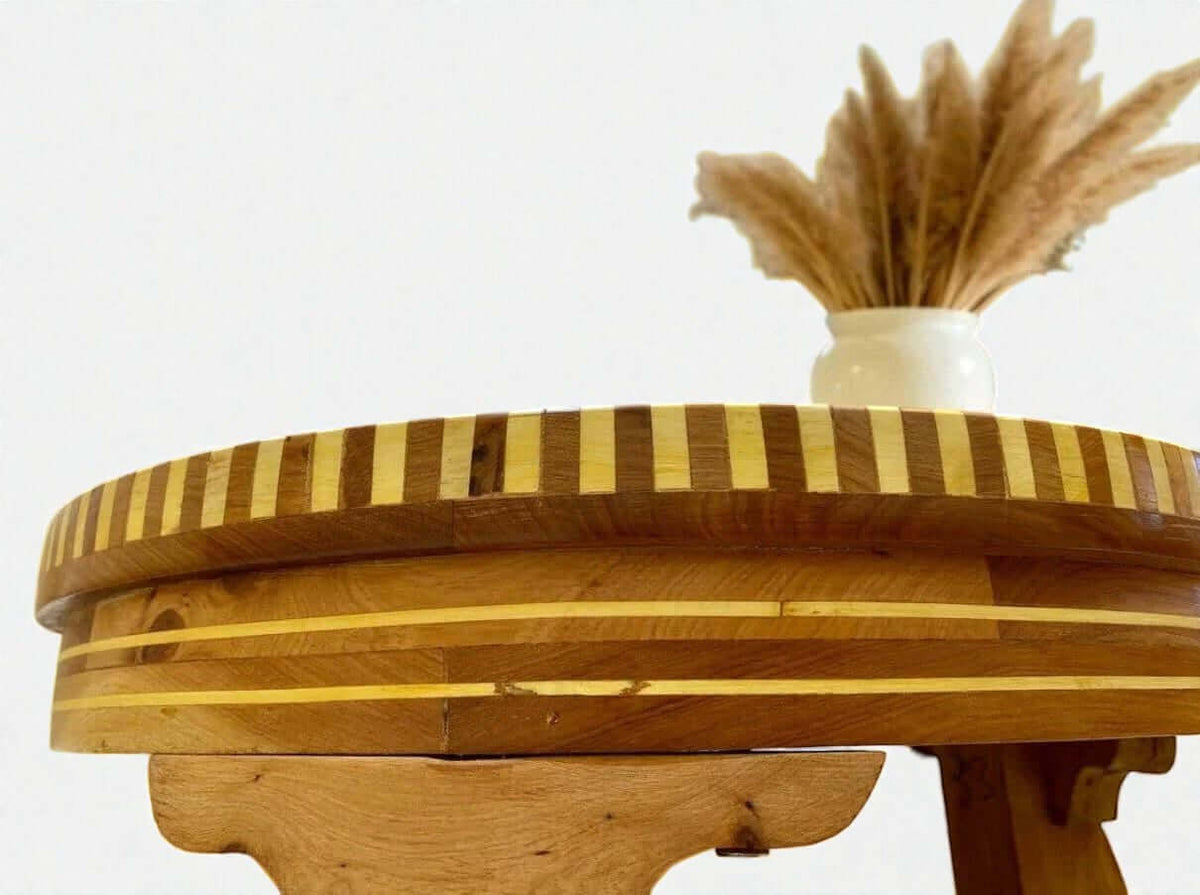 Moroccan handmade coffee table with striped wood inlay