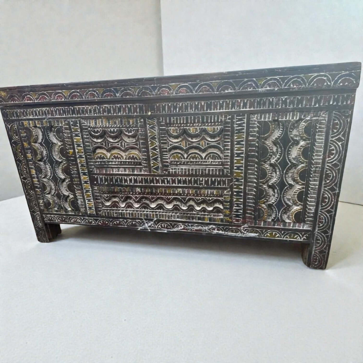Accent cabinet with handmade Moroccan Berber wood carving