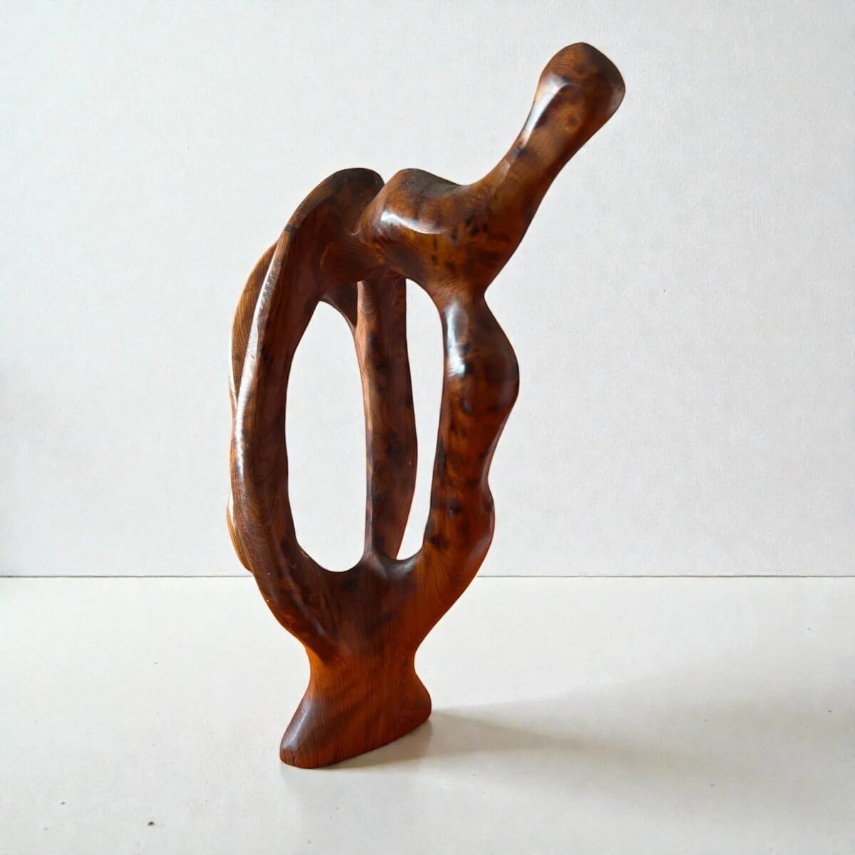 Moroccan contemporary wood sculpture with natural wood grain